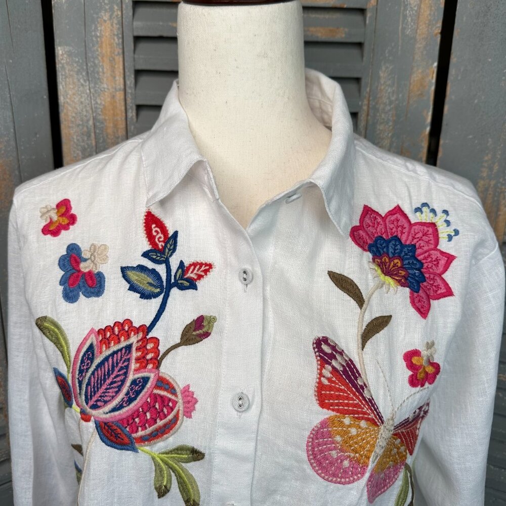 Johnny Was Gracey Linen Oversized Shirt White Sz S - Picture 3 of 15